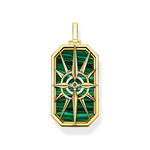 Thomas Sabo Sterling Silver Gold Plated Compass Malachite Dog Tag Pendant Shiels