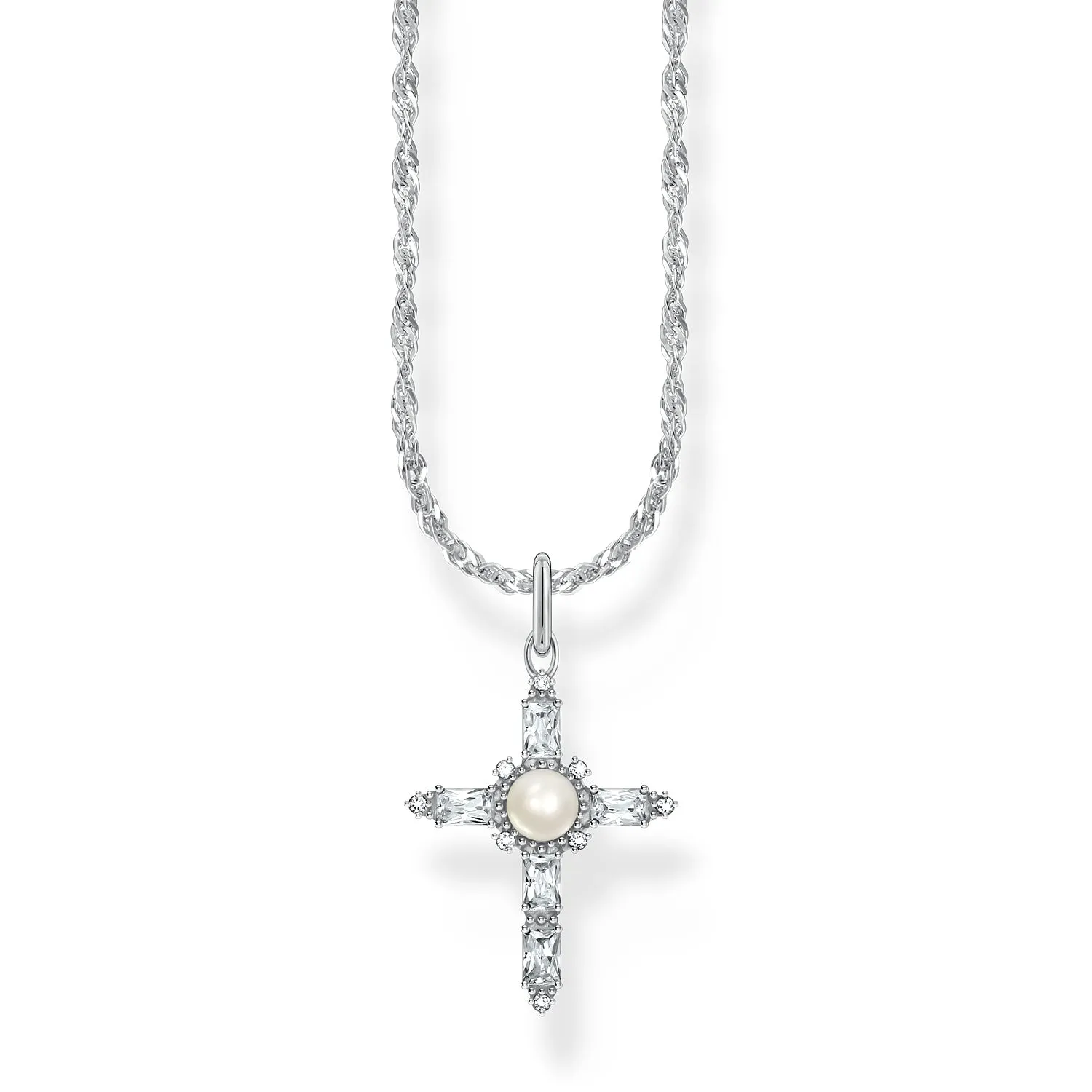 Thomas Sabo Sterling Silver True Romance Cubic Zirconia Pearl Cross Pendant On 40 45cm Chain Shiels