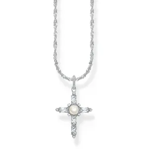 Thomas Sabo Sterling Silver True Romance Cubic Zirconia Pearl Cross Pendant On 40 45cm Chain Shiels