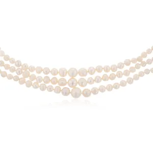Three Layered Graduated Potato Shaped Pearl Necklace 46cm With Silver Clasp Shiels