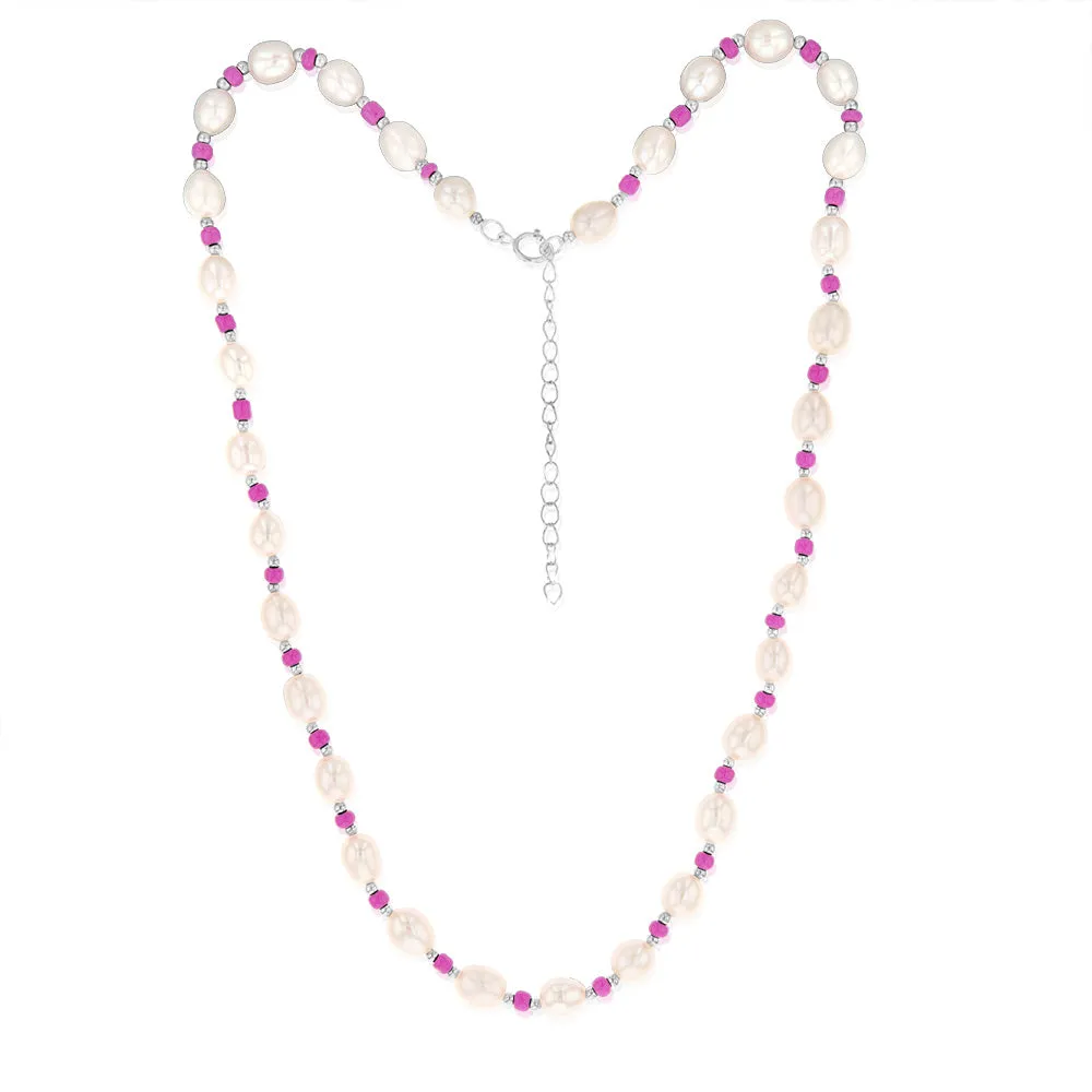 White Freshwater Pearl Chain with Pink & Silver Beads in Sterling Silver Shiels