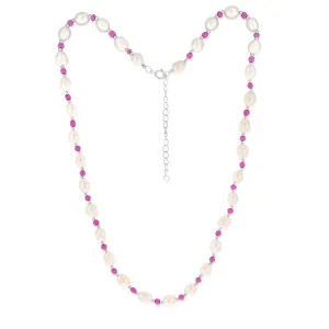 White Freshwater Pearl Chain with Pink & Silver Beads in Sterling Silver Shiels