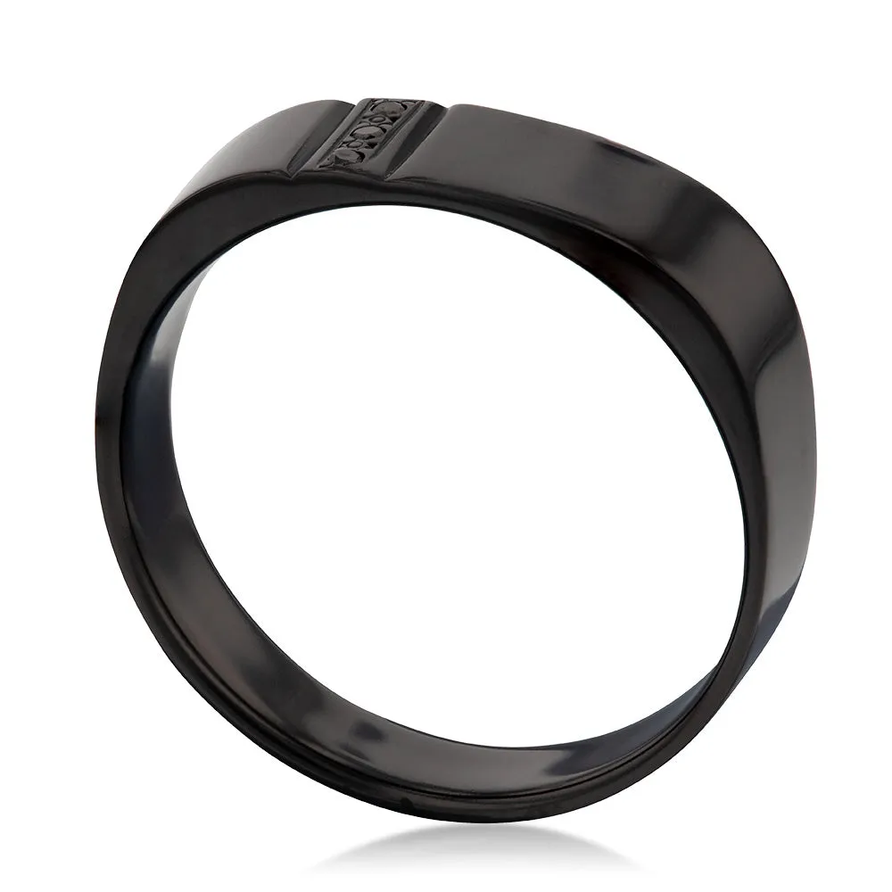Zirconium Ring with 3 Brilliant Cut Black Diamond Shiels