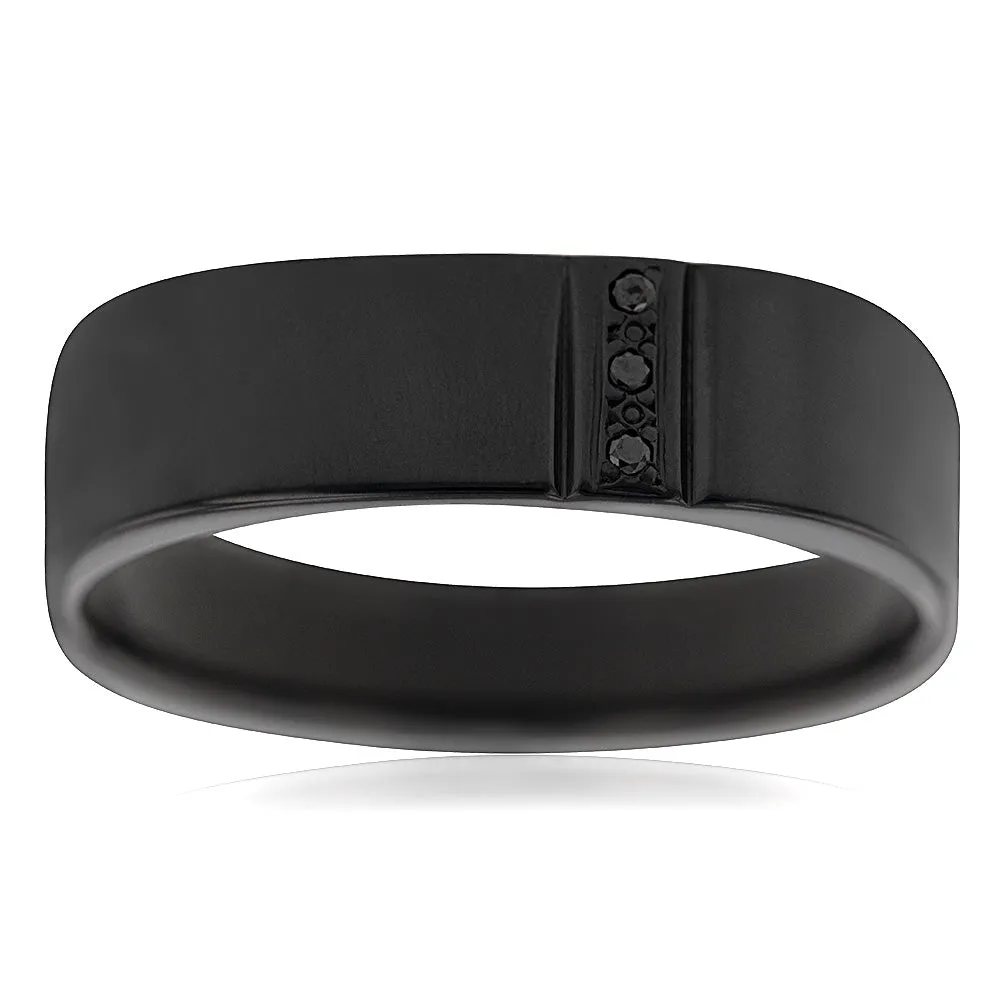 Zirconium Ring with 3 Brilliant Cut Black Diamond Shiels